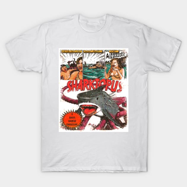 Sharktopus Lobby Poster Retro wash edition T-Shirt by giftgasdjinn